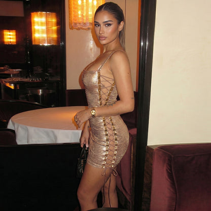 SXR K6D08022A summer tied slim fit hip spaghetti straps dress