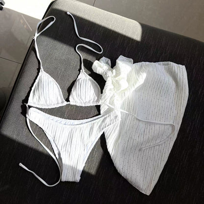 (4 days ready to ship) SY swimsuit three-piece backless drawstring strap bikini three-piece set