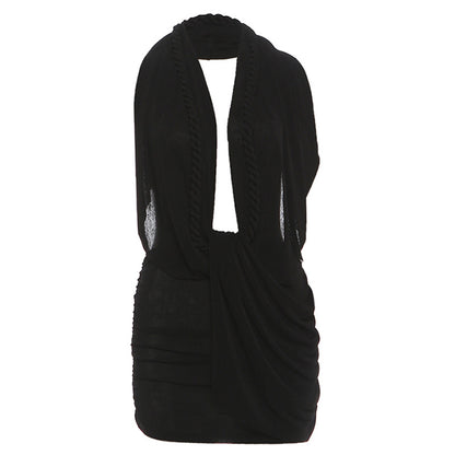 SXR autumn and winter deep V halter backless sheath skirt solid color dress