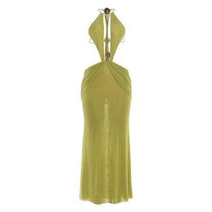 SXR 2026 spring sexy backless halter mesh dress