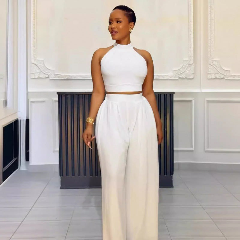 GY (S-3XL) S10773 pleated sleeveless high waist top wide leg pants two-piece set