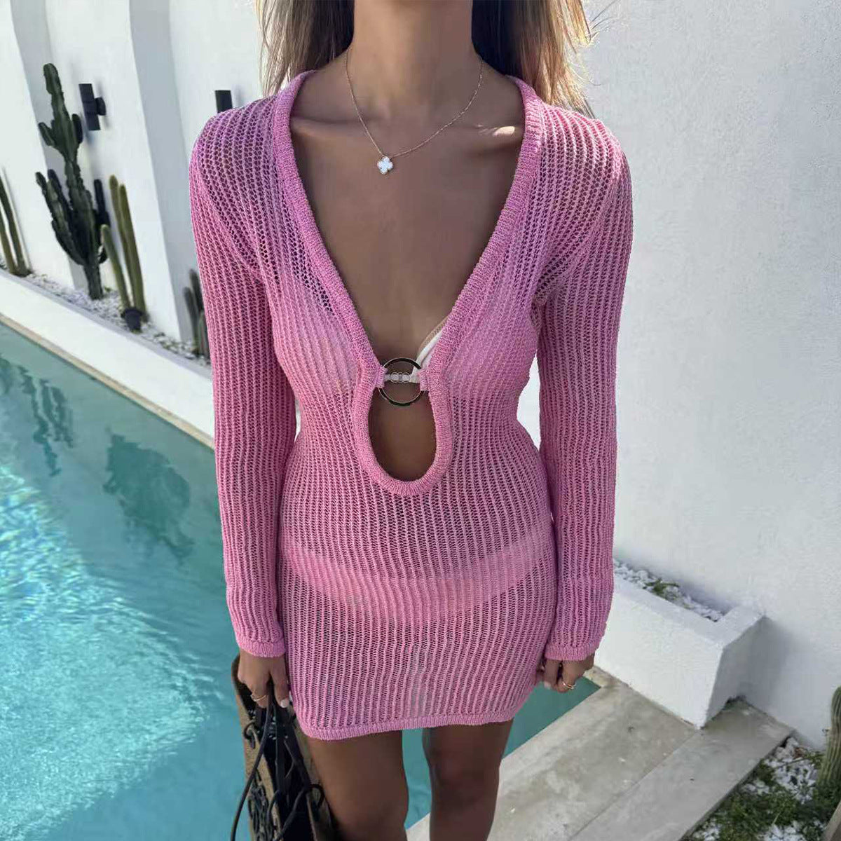 CYB ring texture knitted dress women's sunscreen minimalist long sleeve dress