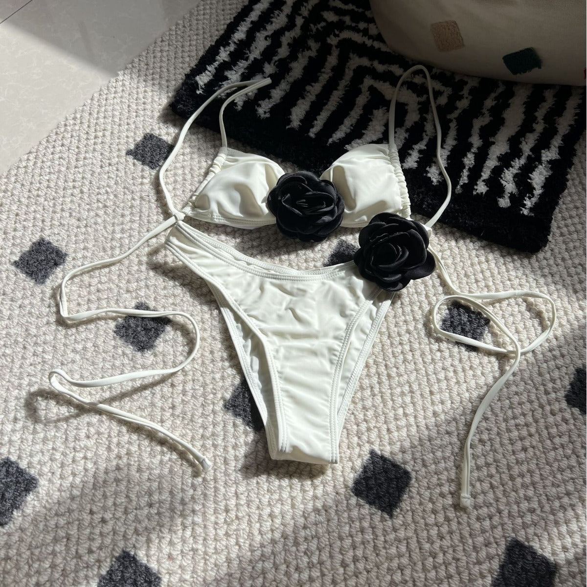 (4 days ready to ship) SY rose drawstring strap split bikini