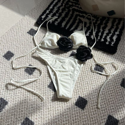(4 days ready to ship) SY rose drawstring strap split bikini