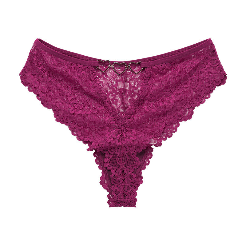 Sexy lace see-through plus size T-type pants metal buckle cotton crotch T-back