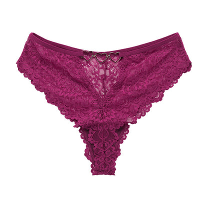 Sexy lace see-through plus size T-type pants metal buckle cotton crotch T-back