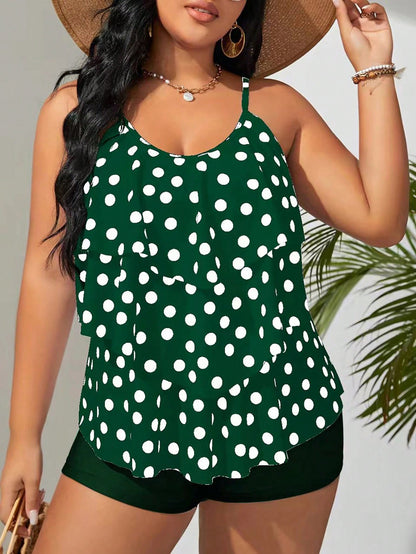 LF (L–4XL) 2026 Tankini, Vest-Style High-Elastic Polyester Printed Plus-Size Two-Piece
