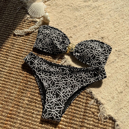 (4 days ready to ship) SY embroidered special fabric tube top split swimsuit bikini