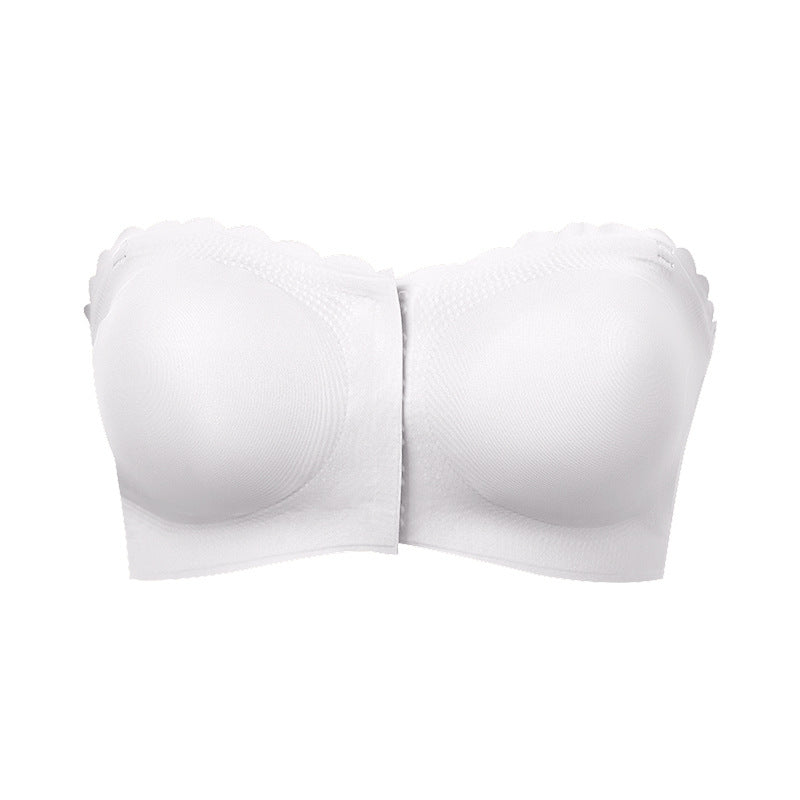 Seamless wavy edge non-slip anti-exposure tube top front buckle for underwear side adjustable push up wireless bra