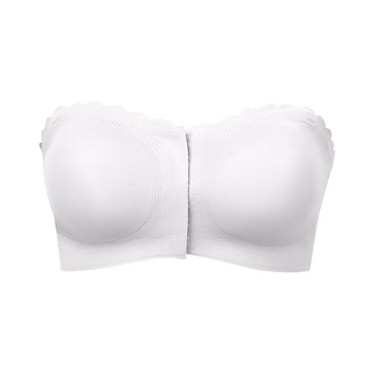 Seamless wavy edge non-slip anti-exposure tube top front buckle for underwear side adjustable push up wireless bra