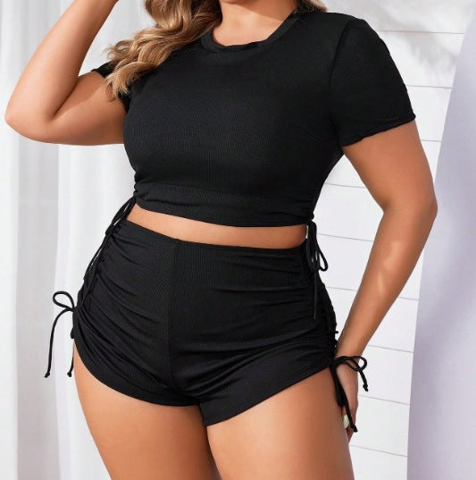 CL (L-4XL) drawstring rib fabric plus size swimsuit boxer bikini beach swimsuit