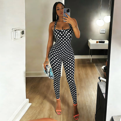 SXR K6Q08484A summer backless sleeveless polka dot printed jumpsuit