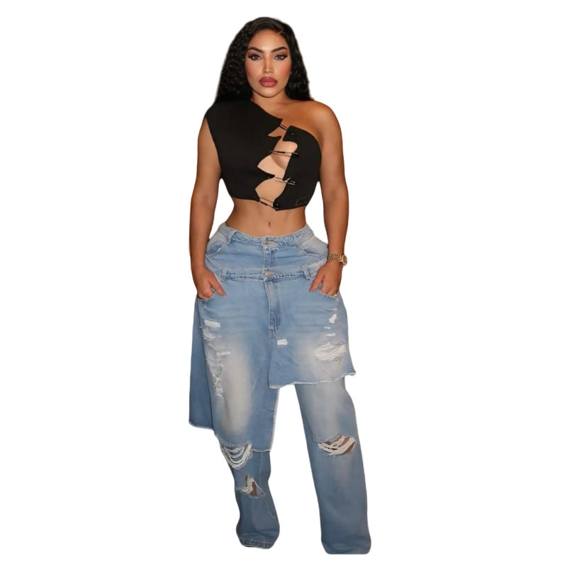 MZ (S-2XL) stretch jeans MZ88661 apron ripped straight pants