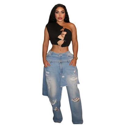 MZ (S-2XL) stretch jeans MZ88661 apron ripped straight pants