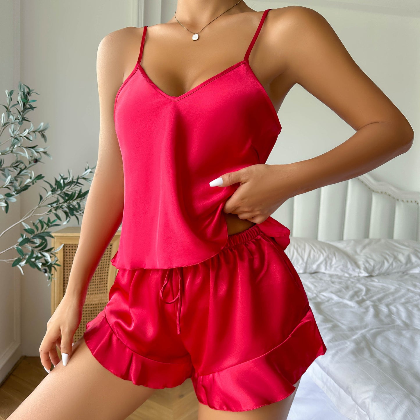 DNL Ice Silk Silk suspender shorts two-piece suit artificial silk nightdress