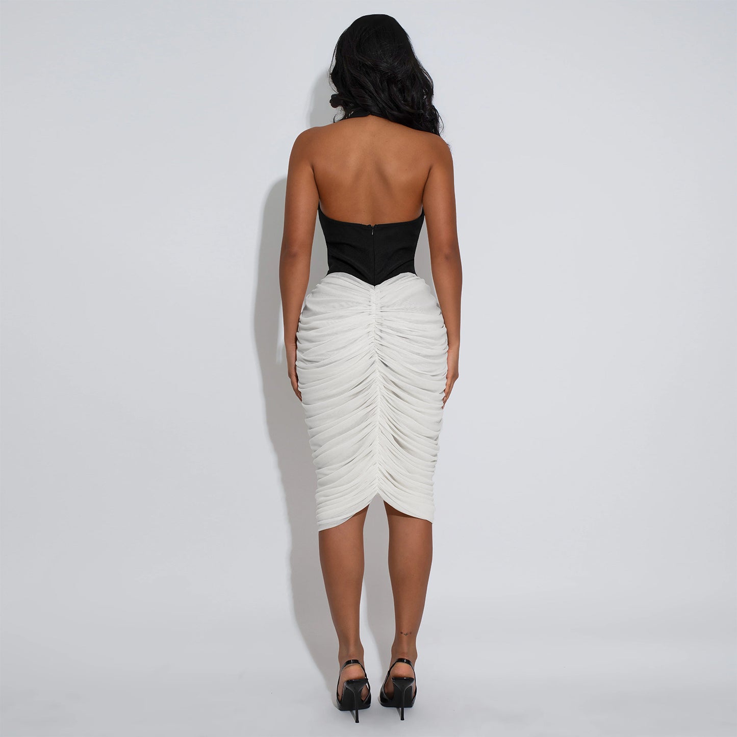 XYZ C7583 halter backless ruffle hip dress