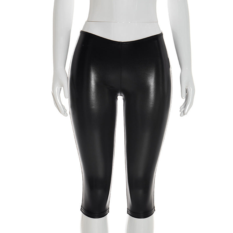 DZHT Y26PT103 spring and summer all-match fashion solid color stitching low waist tight cropped pants
