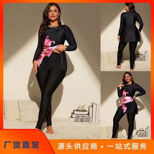 CL (L-4XL) plus size swimsuit long sleeve sun protection drawstring split women's Tankini