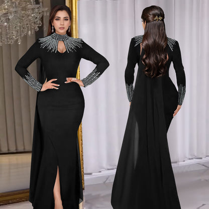 XYZ C7381 elegant see-through rhinestone long sleeve tight dress