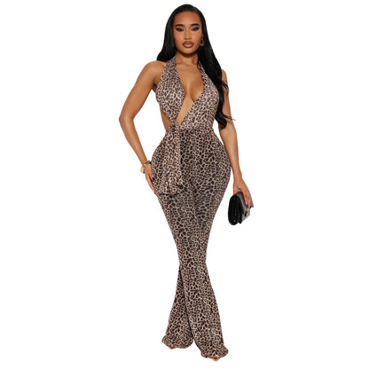 XYZ C7495 leopard print neck-Hanging Bag arm jumpsuit