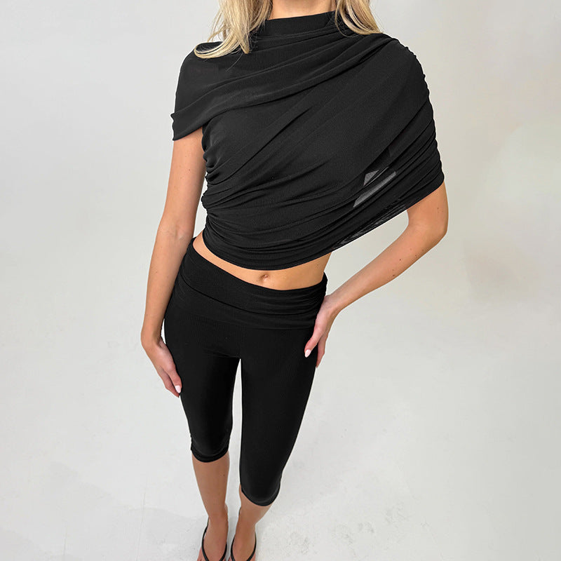 DZHT J26ST024 new slim fit draped cropped pants suit