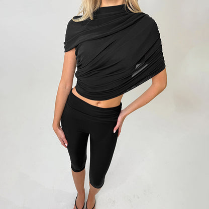 DZHT J26ST024 new slim fit draped cropped pants suit