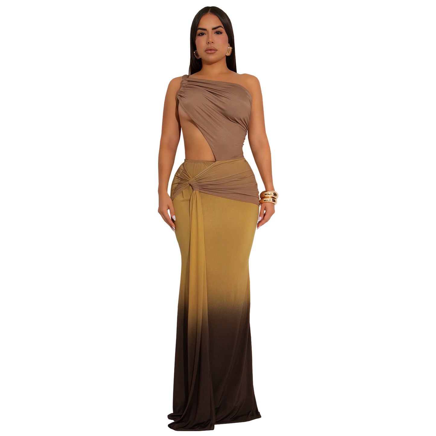 XYZ C7473 summer cross-shoulder bag arm gradient dress