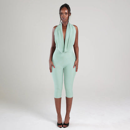 DZHT J25JP4882026 summer draped collar backless rope tight jumpsuit