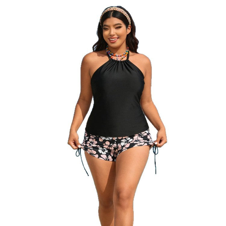 CL (L-4XL) 2026 plus size swimsuit split halter high waist boxer bikini beach vacation