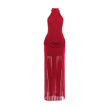 SXR K25D88894 spring flow Su design halter backless dress