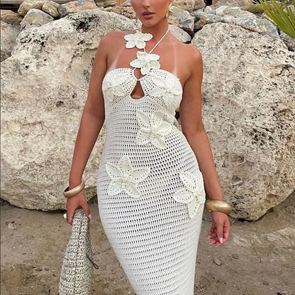 CYB flower hook suspender dress elegant flowers backless knitted beach dress blouse