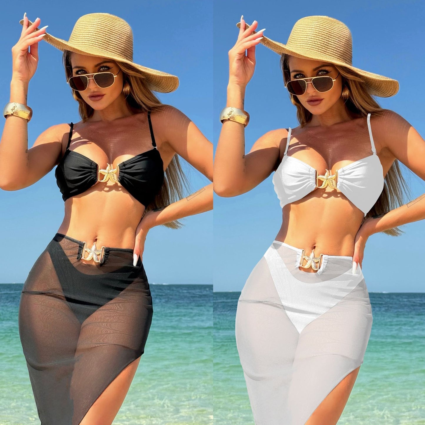 (4 days ready to ship) SY three-piece mesh long dress swimsuit bikini