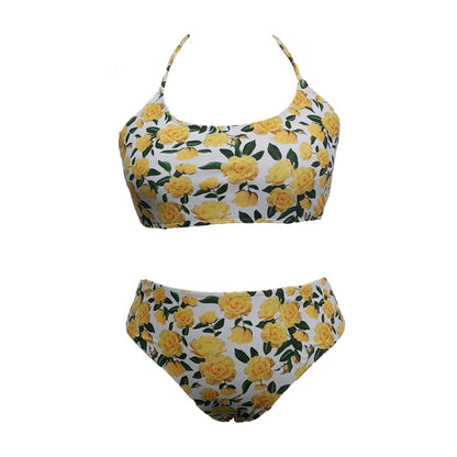 LF (L-4XL) women's split color printing swimsuit plus size