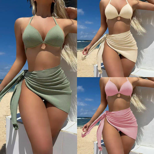 (4 days ready to ship) SY Special fabric high waist bikini three piece swimsuit cross