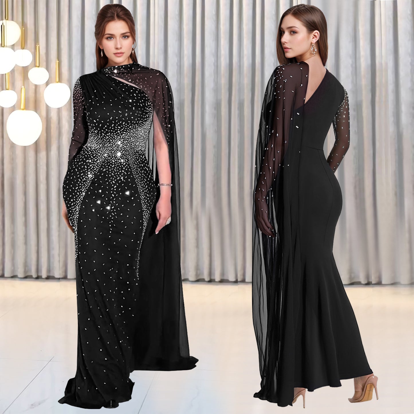 XYZ C7397 sheath mesh rhinestone dress