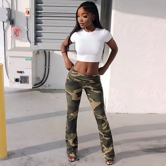DLS summer cool camouflage printed all-matching sexy low waist slim trousers