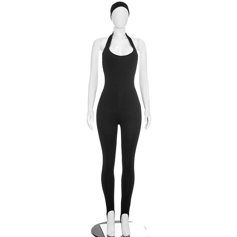 DZHT D26JP270 hair band halter strap backless step-on one-piece trousers