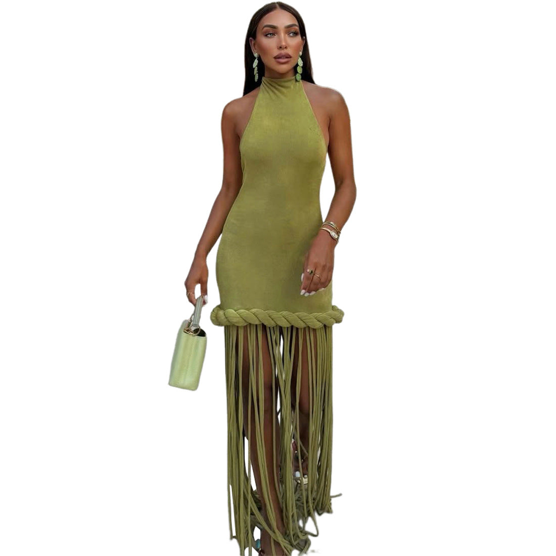 SXR 2026 spring tassel design halter sexy backless dress
