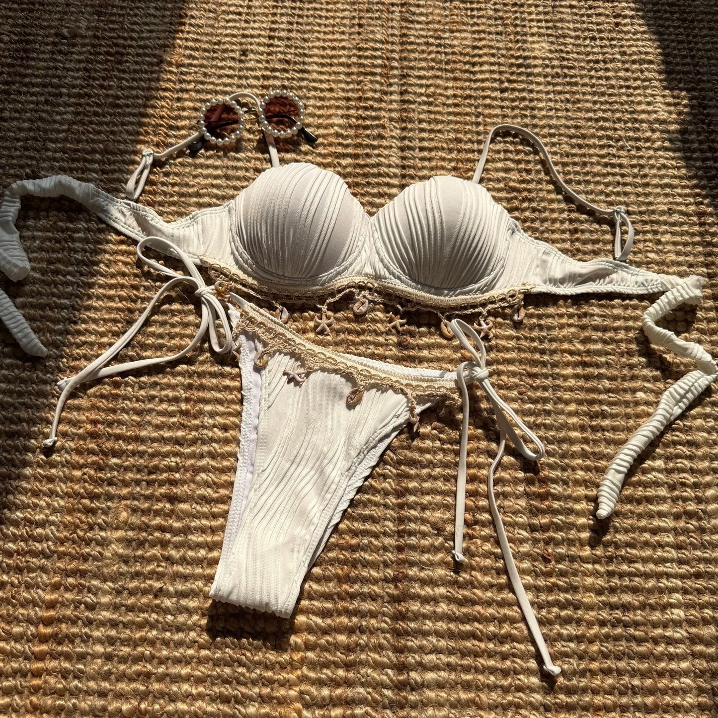 (4 days ready to ship) SY shell petal hard bag split swimsuit bikini