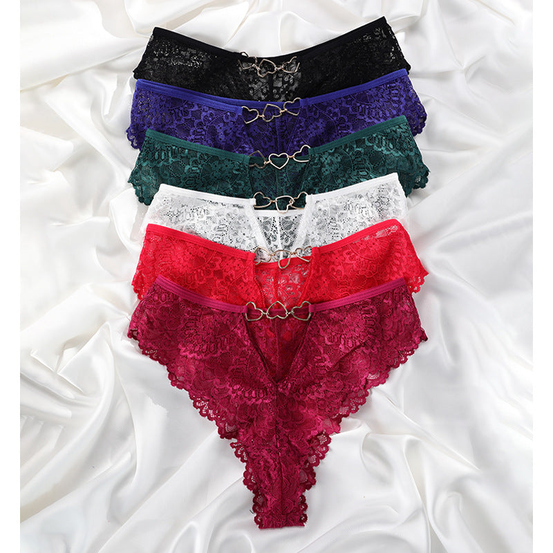 Sexy lace see-through plus size T-type pants metal buckle cotton crotch T-back