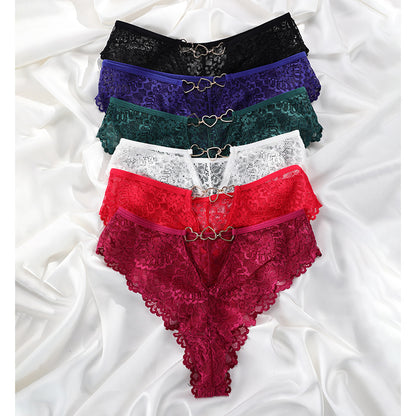 Sexy lace see-through plus size T-type pants metal buckle cotton crotch T-back