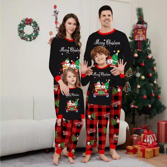 OMN Parent Child Clothing Car Snowman Christmas Tree Home Clothing Sleepwear