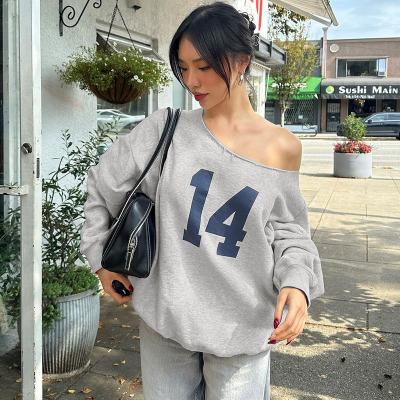 BLG autumn and winter rolled edge sloping shoulder loose pullover hoodie